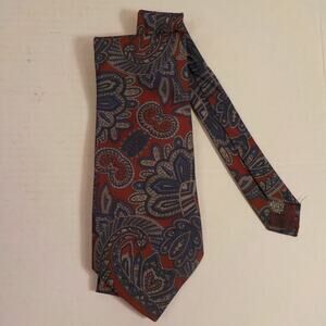 Vintage Gino Pompeii Classic Neck Tie Red Blue Floral Pattern 100% Polyester